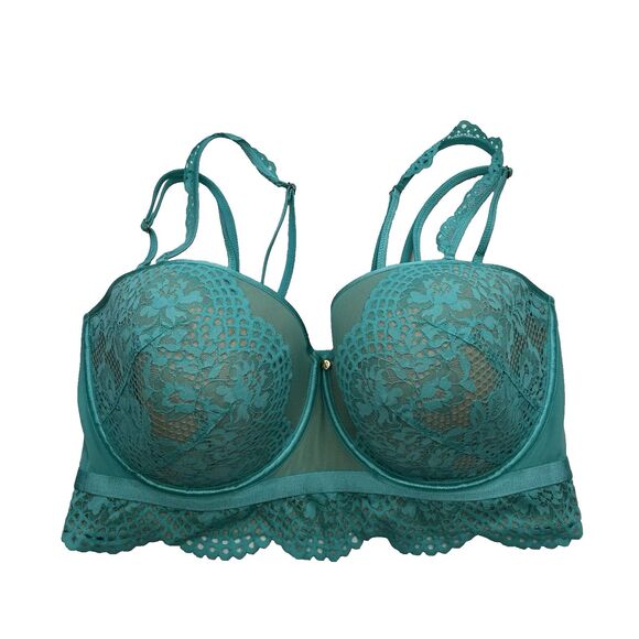 Lane Bryant Cacique Lightly Lined Multi-Way Strapless Crochet Teal Bra 42G Sexy - Picture 1 of 11